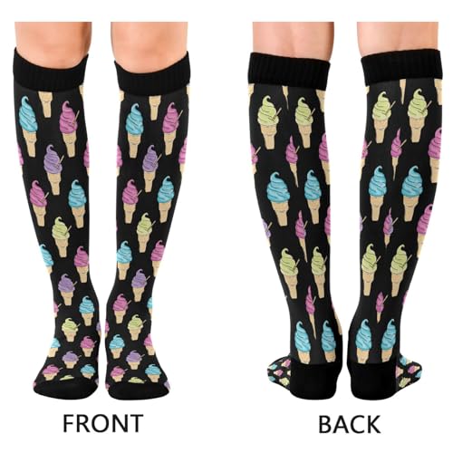 Wusikd Ice Cream Compression Socks for Women and Men Circulation Black Long Socks for Athletic Running 12