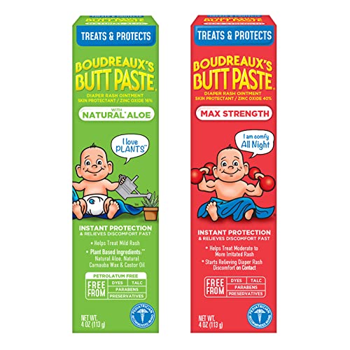 Image of Boudreaux's Butt Paste Diaper Rash Ointment Variety Pack (1-4 oz Maximum Strength, 1-4 oz Natural Aloe)