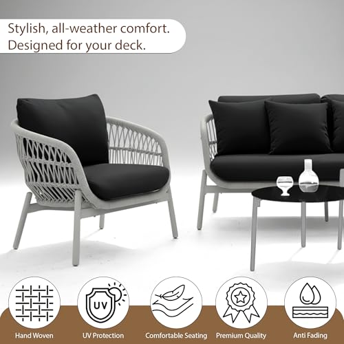 Image of Amazon Brand - Solimo Outdoor 4 Seater Sofa Set | Balcony Sofa | Patio Furniture Sets | Conversation Sets | Braid & Rope Garden 4 Seater Sofa Set with Center Table (Grey)
