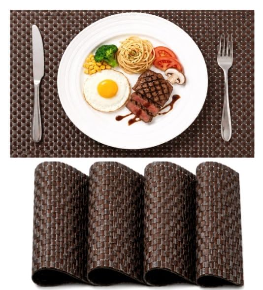 Image of Dribble Premium Anti UV-Mesh Woven PVC Table Placemats Set of 4 - Non-Slip, Heat Resistant, Washable Dining Table Mats for Kitchen, Dining & Office - 45cm X 30cm Durable Textured Design (Brown)