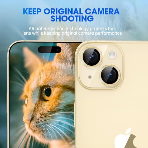 Image of Skinomi Camera Lens Protector Compatible with iPhone 15 plus [Anti-Scratch] Premium Tempered Glass Film Aluminum Alloy Lens Ring Cover, Yellow Titanium