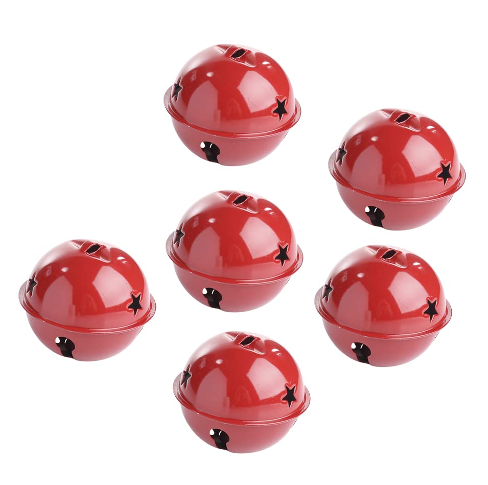 Group of 6 Red Star Cutout Reindeer Sleigh Bells by Factory Direct Craft - Red Bells for Holiday Decorating and Christmas Displays