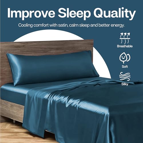 Image of MR&HM Satin Body Pillow Cover, Soft and Breathable Body Pillow Case with Envelope Closure, Cooling and Silky Long Pillowcase for Hair and Skin,Grey (20x54, Teal)