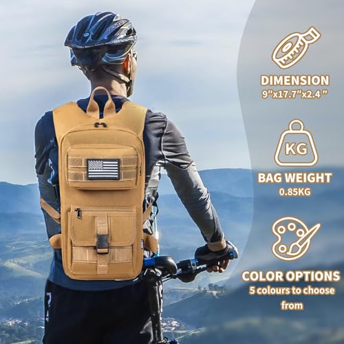 Image of Hydration Backpack, Tactical Molle Water with 2L TPU Water Bladder, for Men Women Lightweight Water Backpack, Hydration Pack for Hiking, Biking, Climbing and Hunting, Khaki