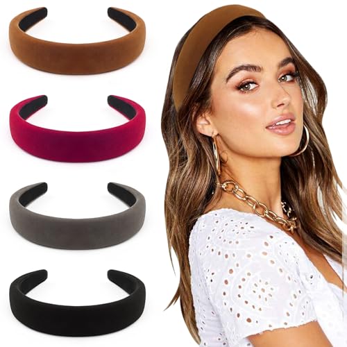 Image of DRESHOW 4 Pcs Velvet Wide Headbands for Women Girls Turban Vintage Boho Head Bands Fashion Non Slip Head Wraps Hoop Hair Accessories