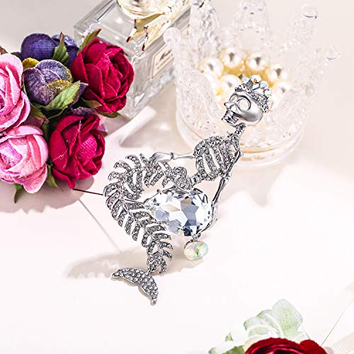 Image of EVER FAITH Women's Austrian Crystal Halloween Mermaid Skull Crown Teardrop Brooch