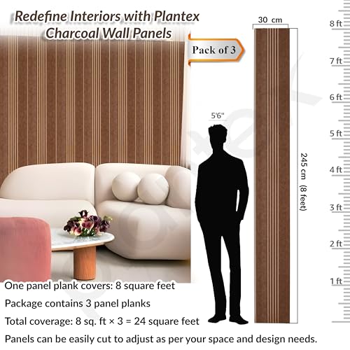 Image of Plantex Louvers Panel for Wall /8 Feet Wall Panels /3D Charcoal Panel for Interior Walls Decor - Pack of 3 Covers - 24 Sq. Ft, Size-1 Feet x 8 Feet (YD-1210)