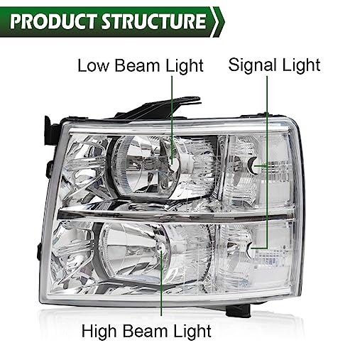 Image of GRAND ORANGE Headlights & Fog Lights Set HeadLamp Compatible with Chevy Silverado 1500 2007-2013 / Fit Chevy Silverado 2500 3500&HD 2007-2014 Driver and Passenger Side Chrome Housing Clear Lens Corner