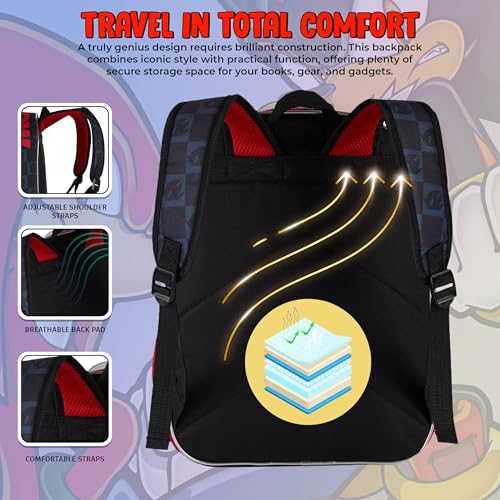 Image of AI ACCESSORY INNOVATIONS Sonic The Hedgehog Backpack for Boys & Girls, Shadow 16 Inch Schoolbag with Die-cut Metallic Gold Ring Pocket, Black