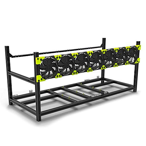 Mining Rig Frame 8 GPU with 7 Fans, Steel Open Air Miner Mining Frame Rig Case Bitcoin Miner Rig Case for Crypto Coin Currency Bitcoin Mining Accessories Tools with Cooling Fan (8GPU-V3C+7Fans)