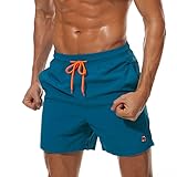 Tansozer Badehose Herren Badeshorts Herren Shorts Kurze Hosen Herren Schnelltrocknend Schwimmhose Männer Boardshorts mit Kordel Pfauenblau M