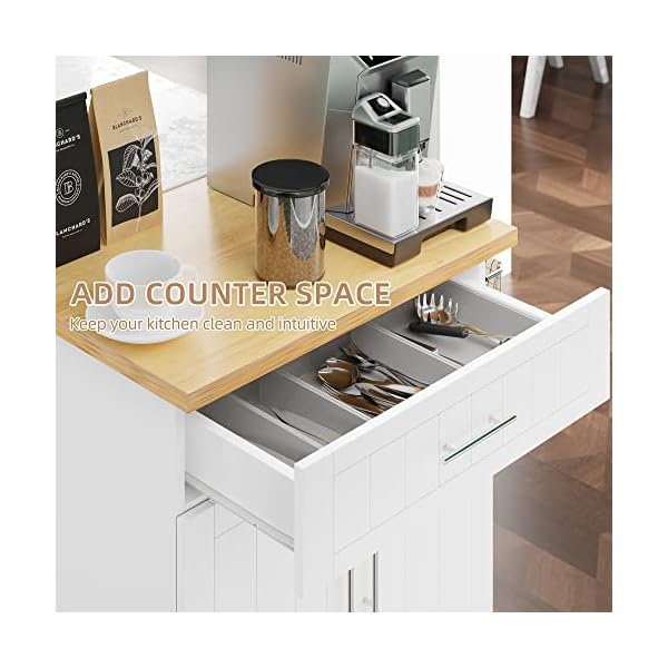 Shintenchi kitchen island cart with storagerolling side table on wheels with large worktop cabinettowel rack and drawers for kitchendinning room white  urban country home decor