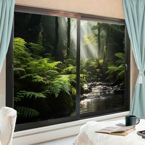 Vinilo para ventana privacidad Retro Forest 35.4x63 pulgadas x2 miniatura 1