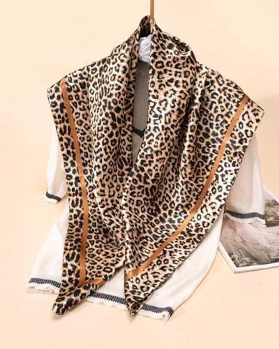 35 Inch Leopard Print Silk Head Scarf for Women Satin Hair Neck Scarf Wrap Large Lightweight Bandana4