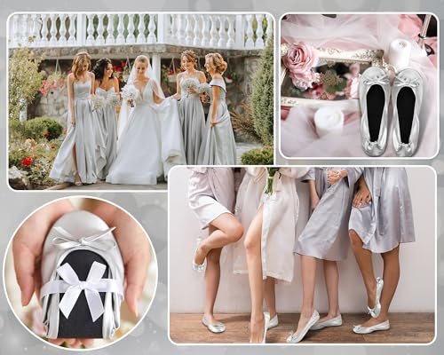 Image of Jecery Foldable Ballet Flat for Wedding Guests Bulk Women Ballerina Dancing Slippers Party Sign Portable Travel Purse Shoes for Bridesmaid Flats Women Wedding Slippers Gift
