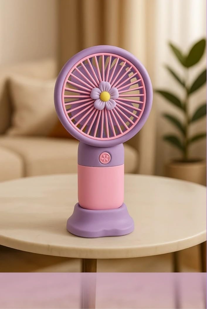 Make-up fan Mini Travail fan, Cute Floral Design, Purple and Pink, Portable Table Fan for Home and Office-image-34