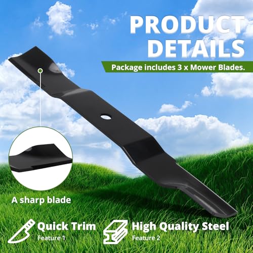 showingo 3 Pack 04771200 Mower Blades Replacement for 52" Zero Turn Lawn Mower Blades-Compatlble with Arienss Deck IKON X, IKON XL and Gravelyy 52" Deck ZT X, ZT XL by showingo - Image 3
