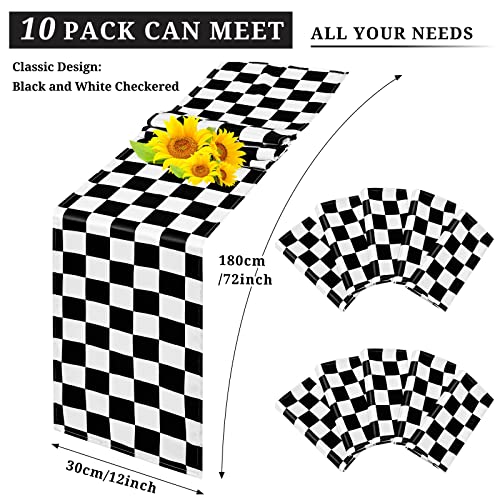 10 Pack Checkered Table Runner Polyester Table Decor Classic Black And White Checkerboard Table Runner For Indoor Outdoor Wedding, Birthday Parties, Fit Rectange And Round Table(12 X 72 Inch) #TOP3