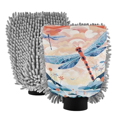 IOACIY Absorbent Microfiber Car Wash Drying Mitts, 2 Pack, Scratch-Free & Lint-Free, Rich Foam, Highly Absorbent, Double Sided, Wash Mitt Perfect for Car Washing, L, Dragonfly (11)