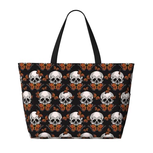 Butterfly Skull Print Beach Pool Bags Tote For Women Ladies Large Gym Tote Carry On Bag For Weekender Travel Waterproof2