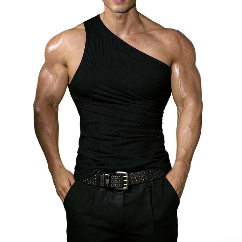 Aurumium 95% Polyester Muscle Vest Men Quick Dry Fitness Top(Black XS)