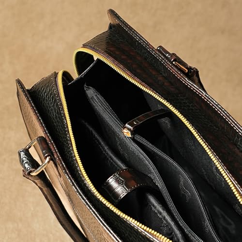Image of Theater Dr. Grief Brown Croco Handbag for Women | Structured Top Handle Tote with Spacious Interior | Elegant Office Work & All Day Essential Laptop Bag