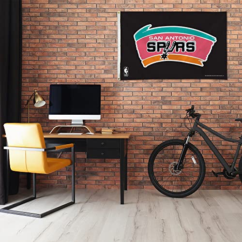 Rico Industries NBA Spurs San Antonio Retro Black Background Banner Flag Sports Fan Home Decor, Multicolor, One Size