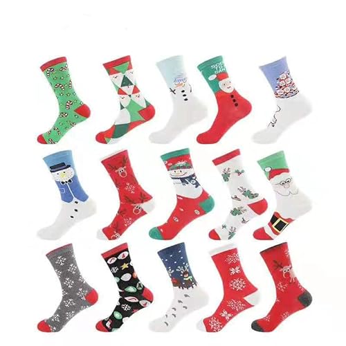 Evolyline Lot de 12 paires de chaussettes de Noël unisexes pour homme et femme - Motif Noël - Chaussettes de Noël - Chaussettes de Noël - En coton, multicolore, taille unique Cover