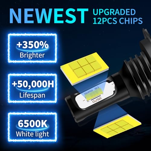 Dechiramo Compatible for Ram ProMaster 1500 2500 3500 High beam or Low beam(2014-2023),10000LM 6500K Cool White, Plug and Play,Car decoration bulb(Pack of 2)