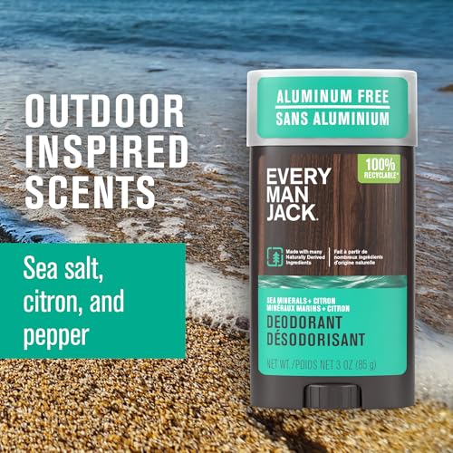 Image of Every Man Jack Sea Minerals + Citron Men's Deodorant - Stay Fresh with Aluminum Free Deodorant For all Skin Types - Odor Crushing, Long Lasting, with Naturally Derived Ingredients - 3oz (3-Pack)