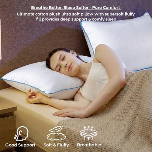Image of AYKA Premium Microfiber Pillow for Sleeping, Set of 2 | 17x27 Inch Hotel Luxury Bed Pillows | 100% Virgin Fiber Fill, Soft & Fluffy | Neck Support for Side, Back & Stomach Sleepers | White