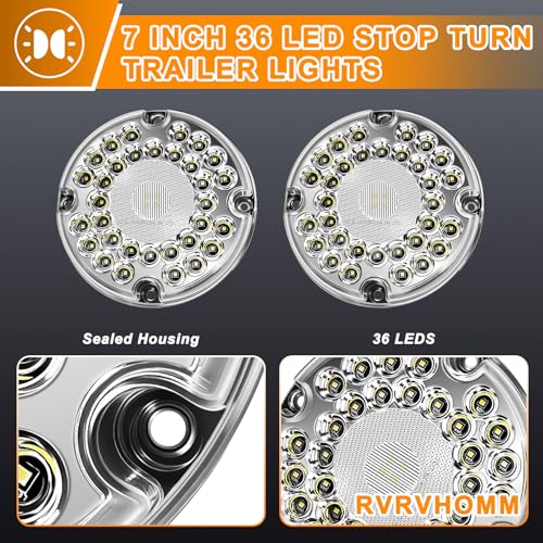 Image of 2Pcs 7 inch Round White LED Backup Lights 36 LED 7 Inch Back-up Reverse Bus Lights Trailer Tail Light Waterproof for Truck Trailer RV Bus UTV with Gasket 10-30V