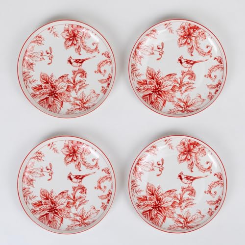 Image of GOLDEN QUEEN'S Handcrafted 12 Pieces Dinner Set | 4 Dinner Plates, 4 Small Bowls & 4 Side Plates | Perfect for Hosting Guests and Daily Meals - Crimson Garden Dinnerware