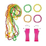 Conjunto de Disfraz Retro de Neón de los Años 80 con Accesorios Vibrantes para Mujer - para Fiestas de los 80 y Halloween - Hecho de Materiales Respetuosos con el Medio Ambiente en Colores