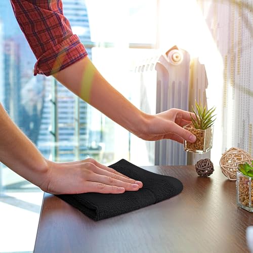 Image of Utopia Towels 12 Pack Premium Wash Cloths Set, 12 by 12 Inches, 100% Cotton Ring Spun, Highly Absorbent and Soft Feel Essential Washcloths for Bathroom, Spa, Gym, and Face, Black