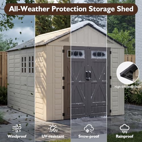 Image of LazySunsets 8x12 Ft Outdoor Storage Shed with Floor, Large Resin Sheds