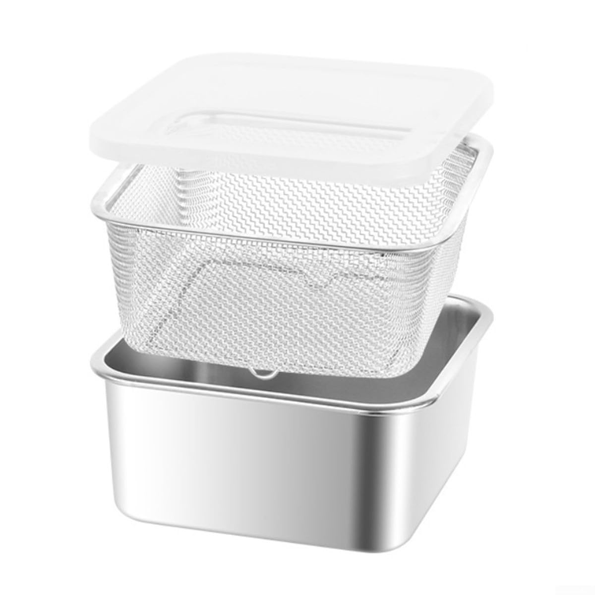 Plaques de cuisson rectangulaires lot de 3 boîtes inox panier filtrant stockage cuisine 19x19