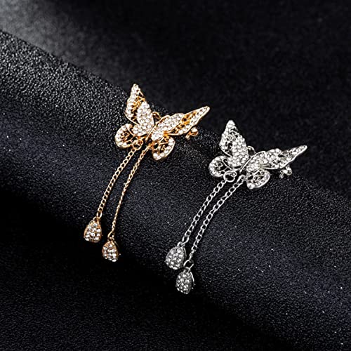 Image of Dainty Butterfly Brooch Pin with Teardrop Pendant for Women,Crystal Rhinestones Hollow Out Butterfly Corsage for Scarf Clothing Accessories