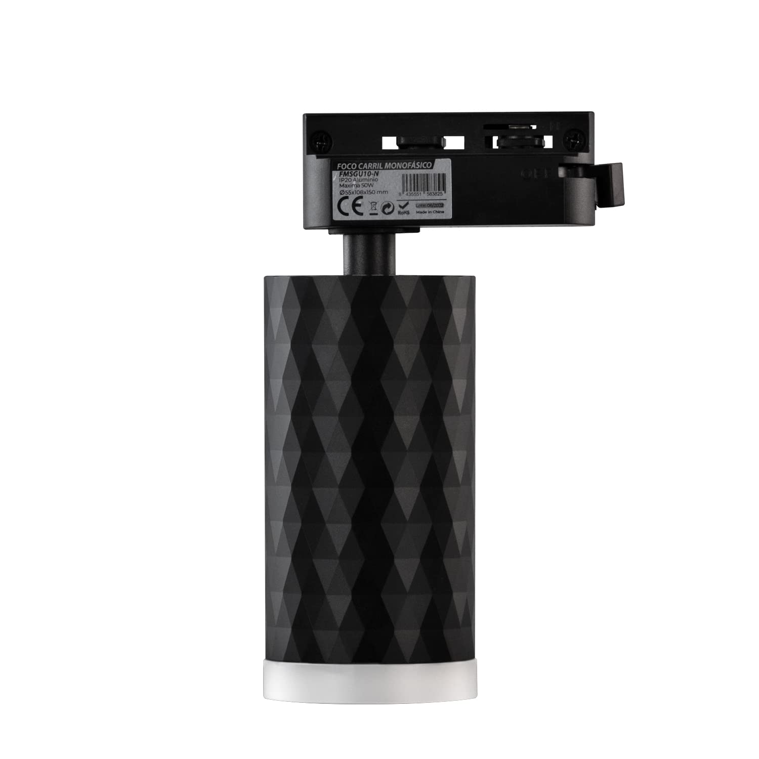 Popp® Foco de carril monofásico para bombilla GU10 (Bombilla no incluida) DIAMOND aplique orientable interior moderno (NEGRO, Pack 5 unidades)