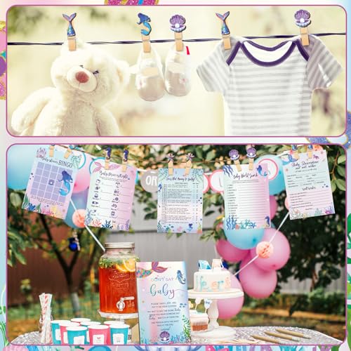 Image of Patelai 321 Pcs Mermaid Baby Shower Decorations A Mermaid Is on The Way Baby Shower Decorations Don't Say Games 5 Set Serve 50 Guests for Under The Sea Gender Reveal Birthday Party Supplies