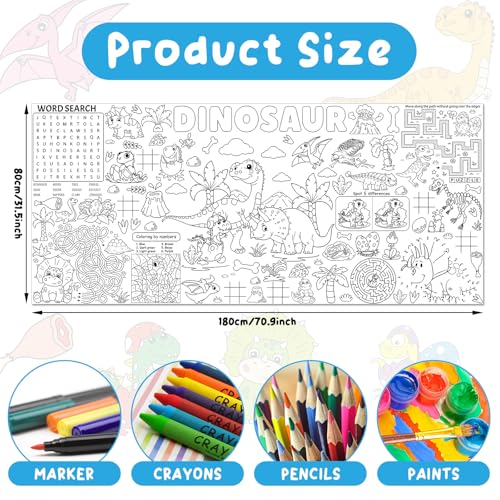 Image of Naozinebi Dinosaur Giant Coloring Poster for Large Coloring Tablecloth Big Paper Sheets Page Dino Table Cloth DIY Activity Game Art Crafts Mat Wall Home Party Decoration Supplies
