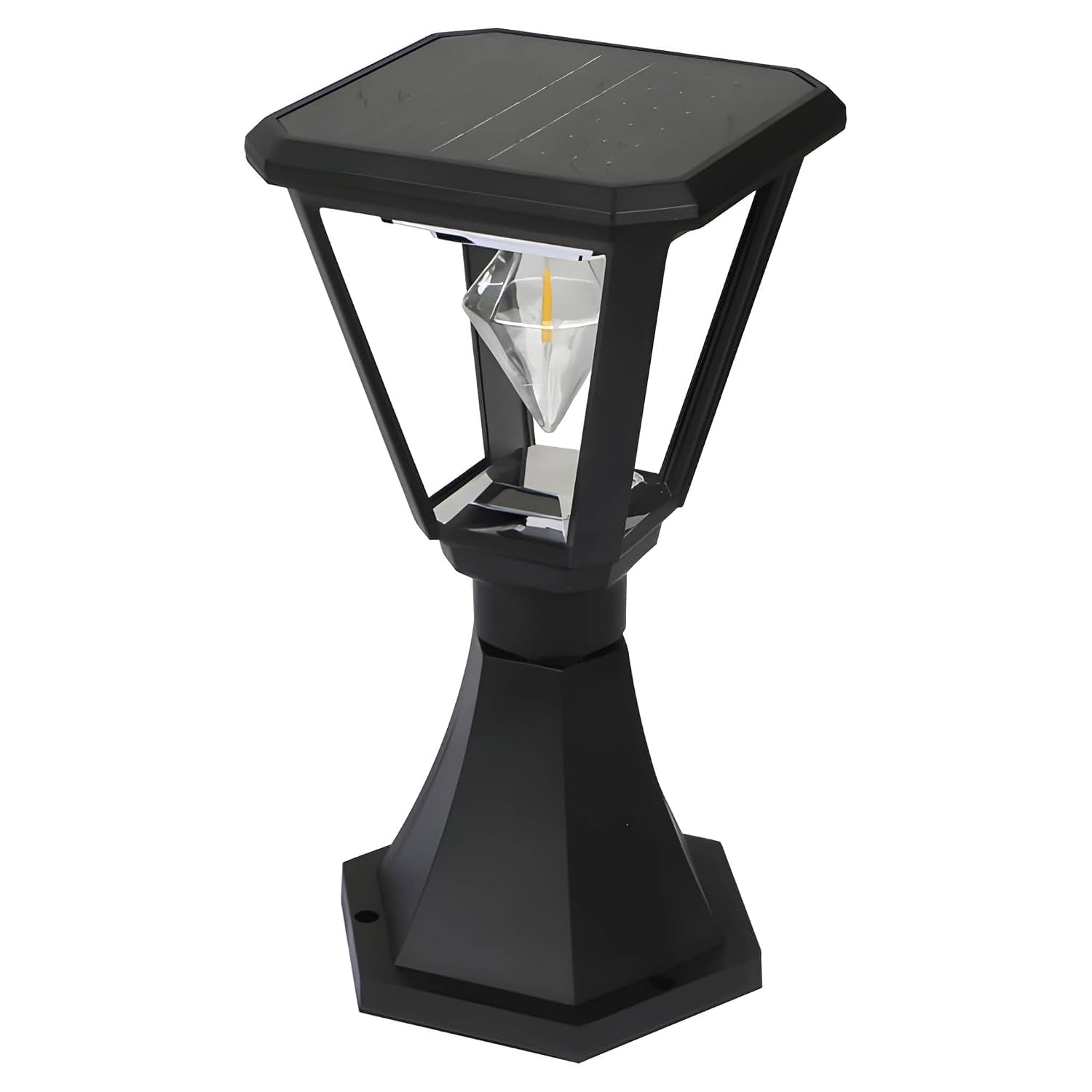 outdoor powered lamp post light for fence & pillars, 2700k warm white dusk to dawn solar garden light, ip65 waterproof solar post cap light for driveway, gate & yard – black