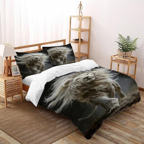 Lion Housse de Couette Super King 260x220cm avec Taies d'Oreiller en Microfibre - 2