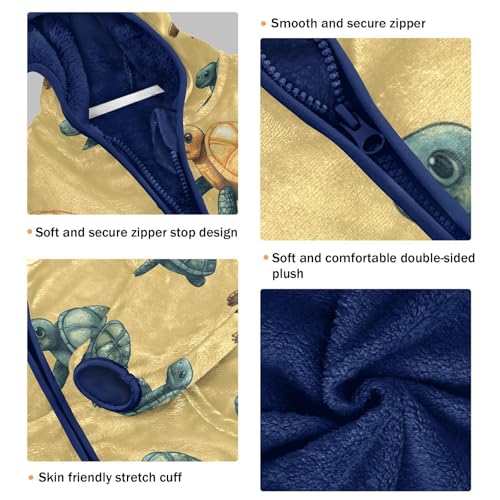 Sea Colorful Turtle Pattern Print Toddler Fleece Jacket Girl Boys Hooded Fleece Jacket Coat Warm Outwear Zip-up 3-10T3