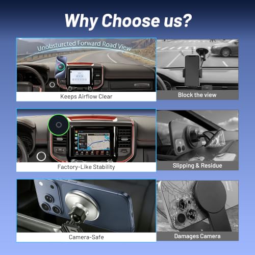 Image of Phone Mount for Dodge Ram 1500 /2500 /3500 (2019-2024, 5 inch & 8.4 inch), 15W Wireless Charger, Magnetic Phone Holder, Dashboard Car Holder,360,Hands-Free, 2022 Truck Driver Essentials(Not for Column Shifter)