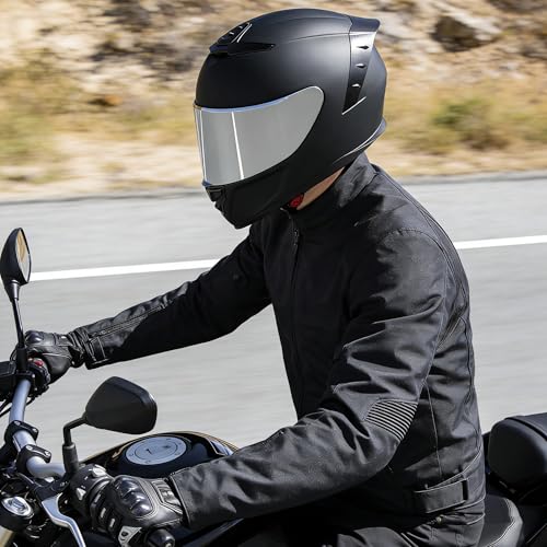 Image of Full Face Motorcycle Helmet,Helmets for Adults Motorcycle, MG611 Motorbike Racing Street Bike Helmets with Black Visor for Men Women,DOT Approved (Matte Black-Sliver+ Mask, S)