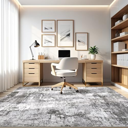 Large Area Rugs 12x15 Living Room: Washable Large Abstract Modern Soft Stain Resistant Indoor Floor Rugs Non-Slip Accent Carpet for Bedroom Nursery Playroom Office Dining Room Home House- Black Grey