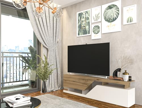BDW - RTV Double - Meuble TV avec Rangement - Banc TV avec 2 Armoires et Étagères - Meuble Salon - Construction Solide - Meuble TV Bas - 160x47x35 cm -...