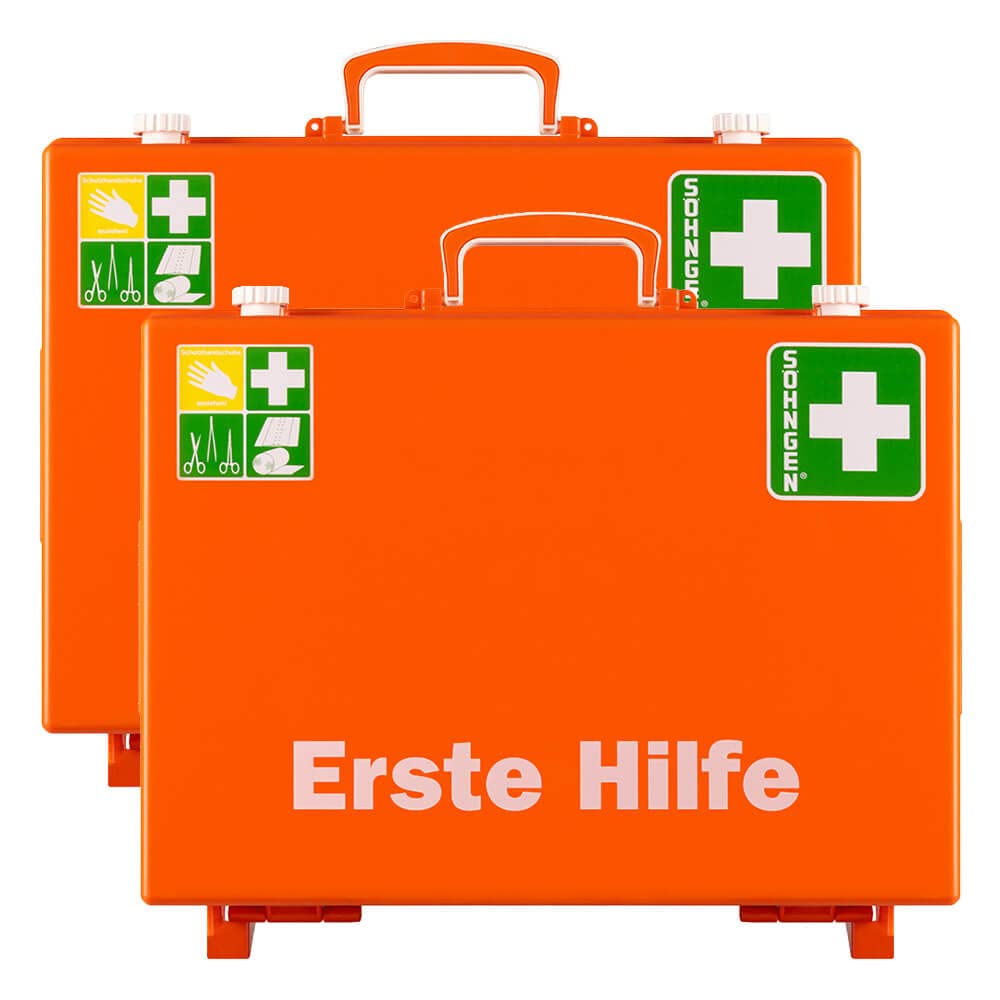 BIGPACK 2 x Söhngen Erste-Hilfe-Koffer MT, mit Wandhalterung, orange, DIN 13169, Art.-Nr. 609633 | Verbandskasten | Notfallkoffer | Erste Hilfe Kasten