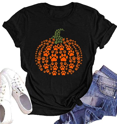 Halloween Pumpkin Shirt Women Leopard Graphic Tees Short Sleeve F...